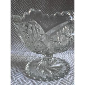 Antique EAPG Pressed Glass Pedestal Candy Dish Bowl Pinwheel Star Pattern 4.5”